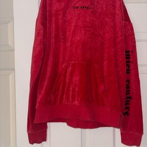 Juicy Couture Red Velour Hoodie Y2K Los Angeles Logo Small